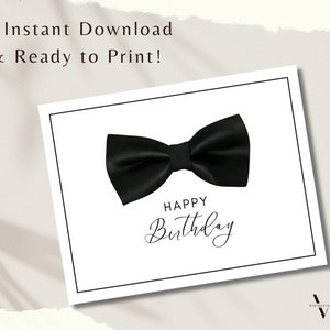 Tarjeta de cumpleaños, tarjeta imprimible de cumpleaños minimalista, tarjeta de cumpleaños moderna Bowtie, imprimible, descarga instantánea