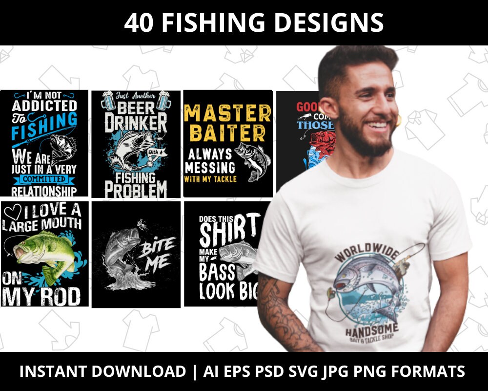 40 designs de t-shirts de pêche Ensemble de t-shirts Svg PNG et designs les plus vendus