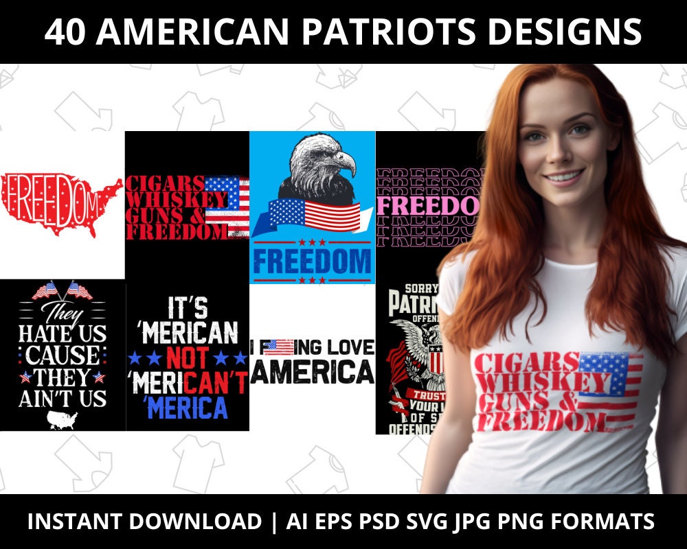 40 American Patriots T-Shirt Designs Svg Png Bundle Tshirt Bestseller Designs
