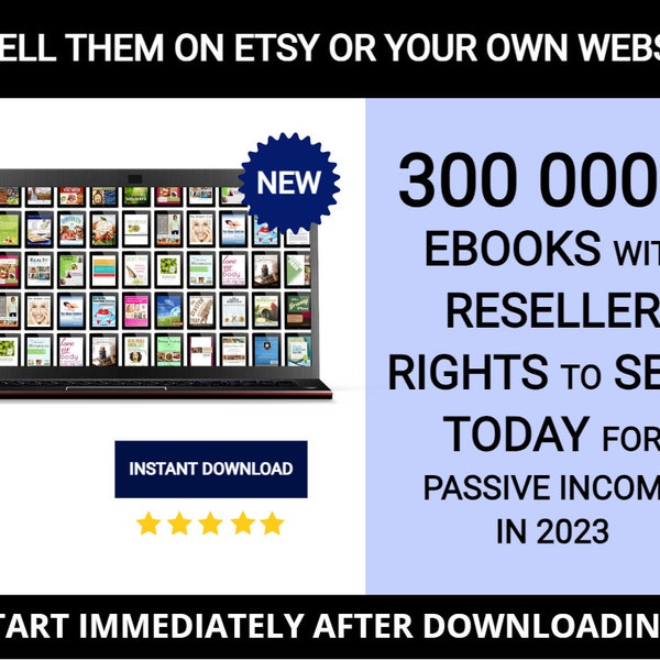 300.000+ eBooks mit Reseller-Rechten zum Verkauf heute für passives Einkommen, Etsy Digital Downloads Small Business Ideen und Bestseller
