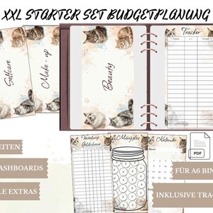 162-page budget planning XXL starter set dashboards cover sheets saving cats watercolor A6 digital PDF monthly planning envelope method
