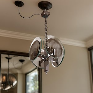 Żyrandol w stylu Art Deco z Włoch, lata 70., chromowany metal, szkło, lampa wisząca w stylu Murano, żyrandol w stylu Art Deco