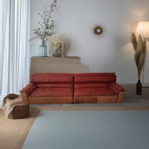 Vintage Carlo Bartoli Modern Leather Sofa Set | 1970s Italian Modular Mid-Century Design | Removable Covers & Ocher Leather Upholstery