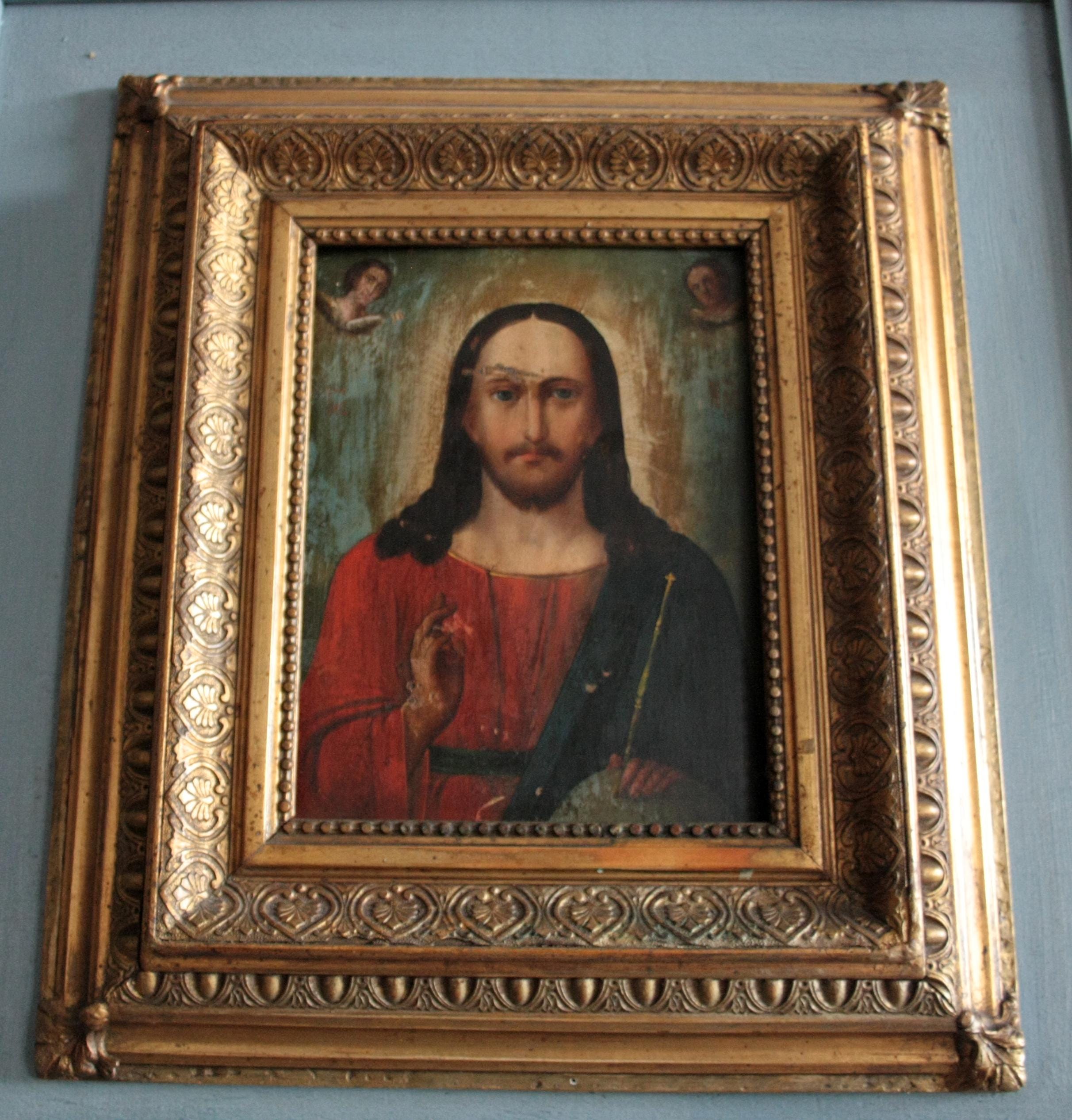 正教会のイコン、全能者キリスト、18世紀ロシアの宗教的イコン、金枠