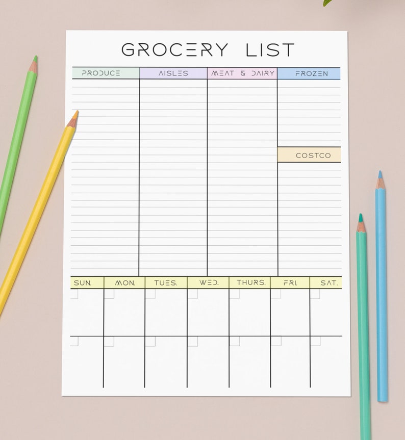 Grocery List, Meal Plan, Printable Grocery List, Dinner Plan Template ...