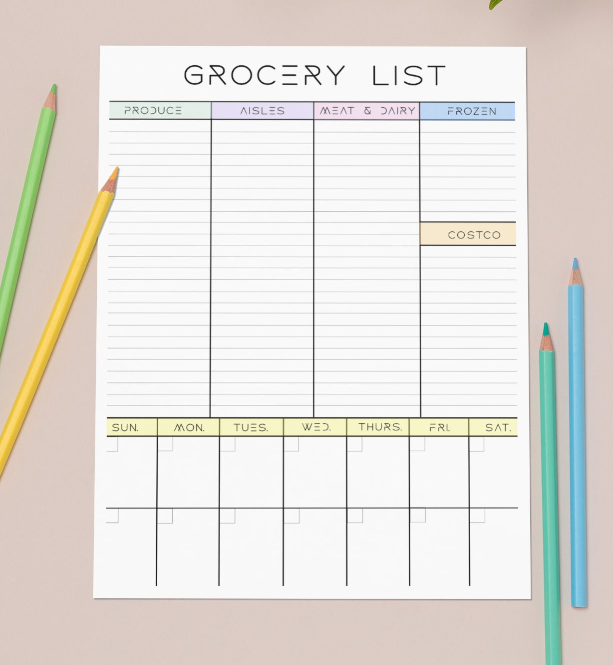Grocery List, Meal Plan, Printable Grocery List, Dinner Plan Template ...