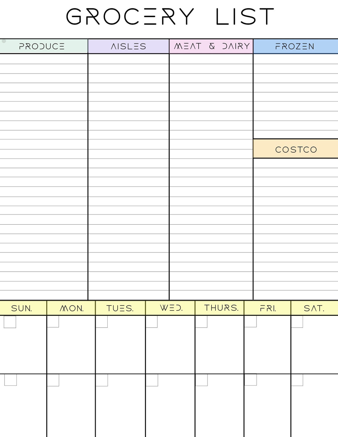 Grocery List, Meal Plan, Printable Grocery List, Dinner Plan Template ...