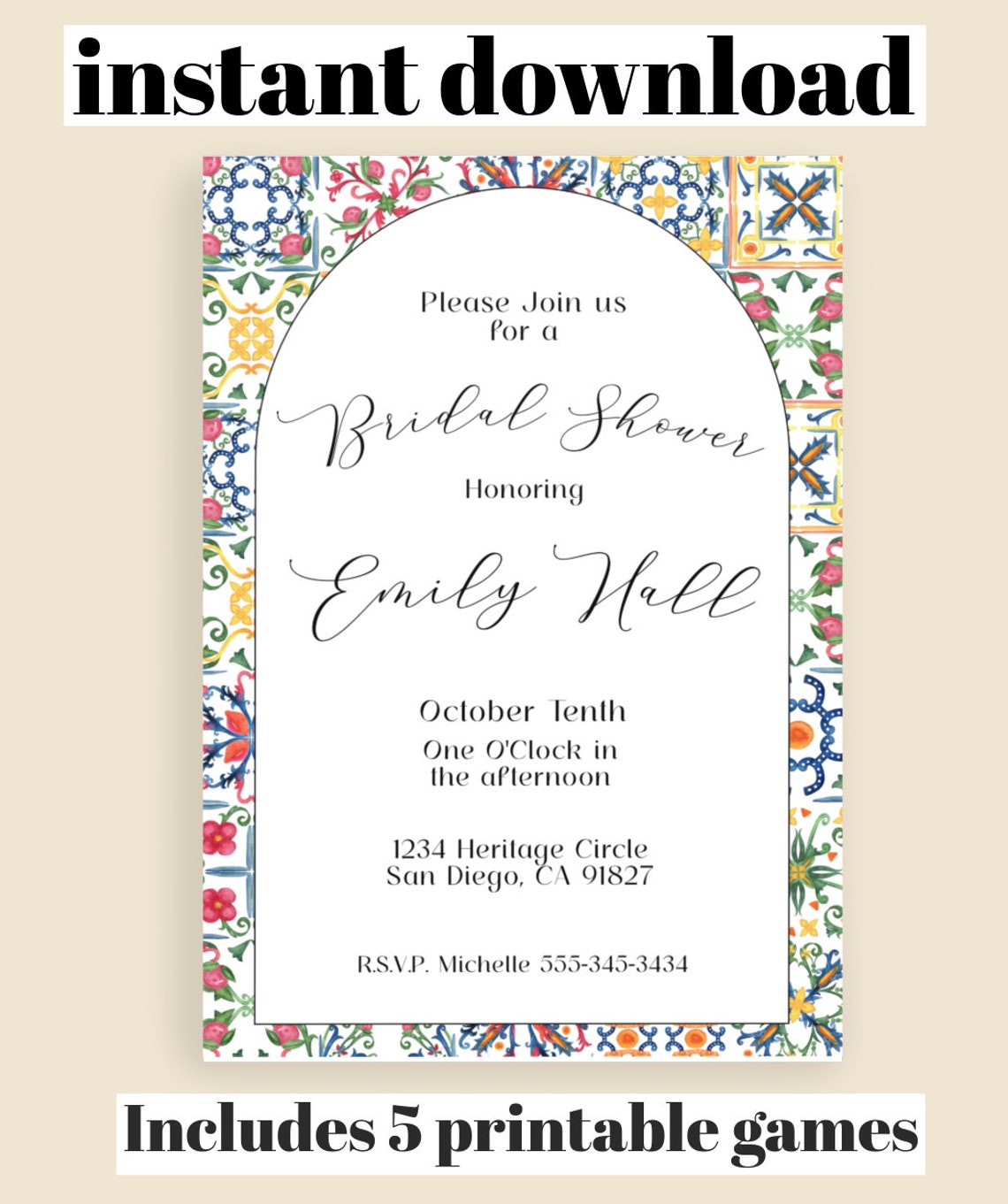 Spanish Bridal Shower Invitation, Spanish Tile Theme, Mexican Bridal ...
