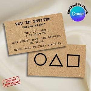 Tarjeta de invitación imprimible editable / Plantilla Canva / Invitación digital para fiesta en papel Kraft / Tarjeta RSVP para evento / Descarga instantánea
