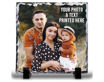 Pizarra con foto personalizada, regalo de roca personalizado con soporte, recuerdo de cumpleaños y aniversario.
