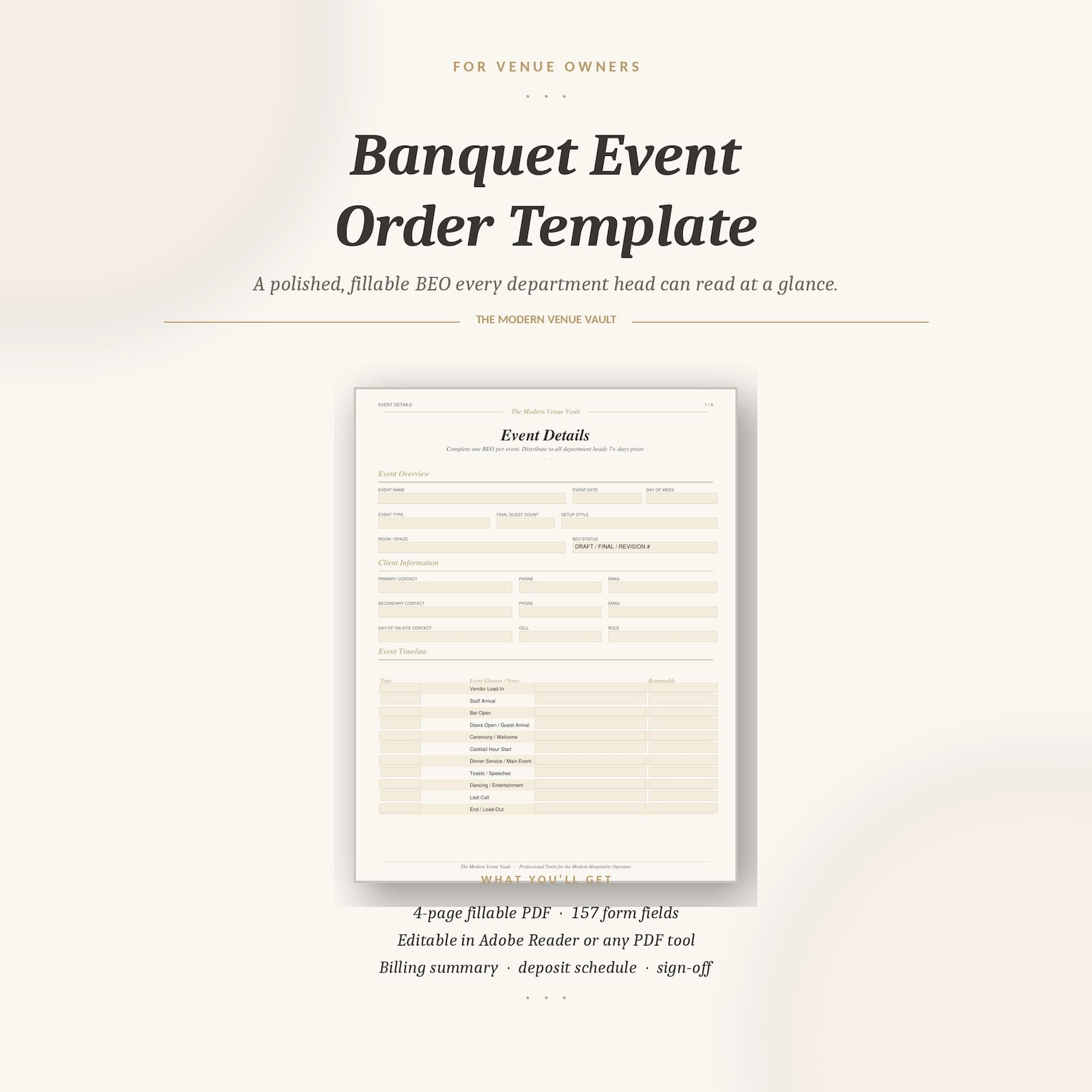banquet event order free template (word, excel &... Banquet Event Order Template | Fillable PDF for Venues (digital ...