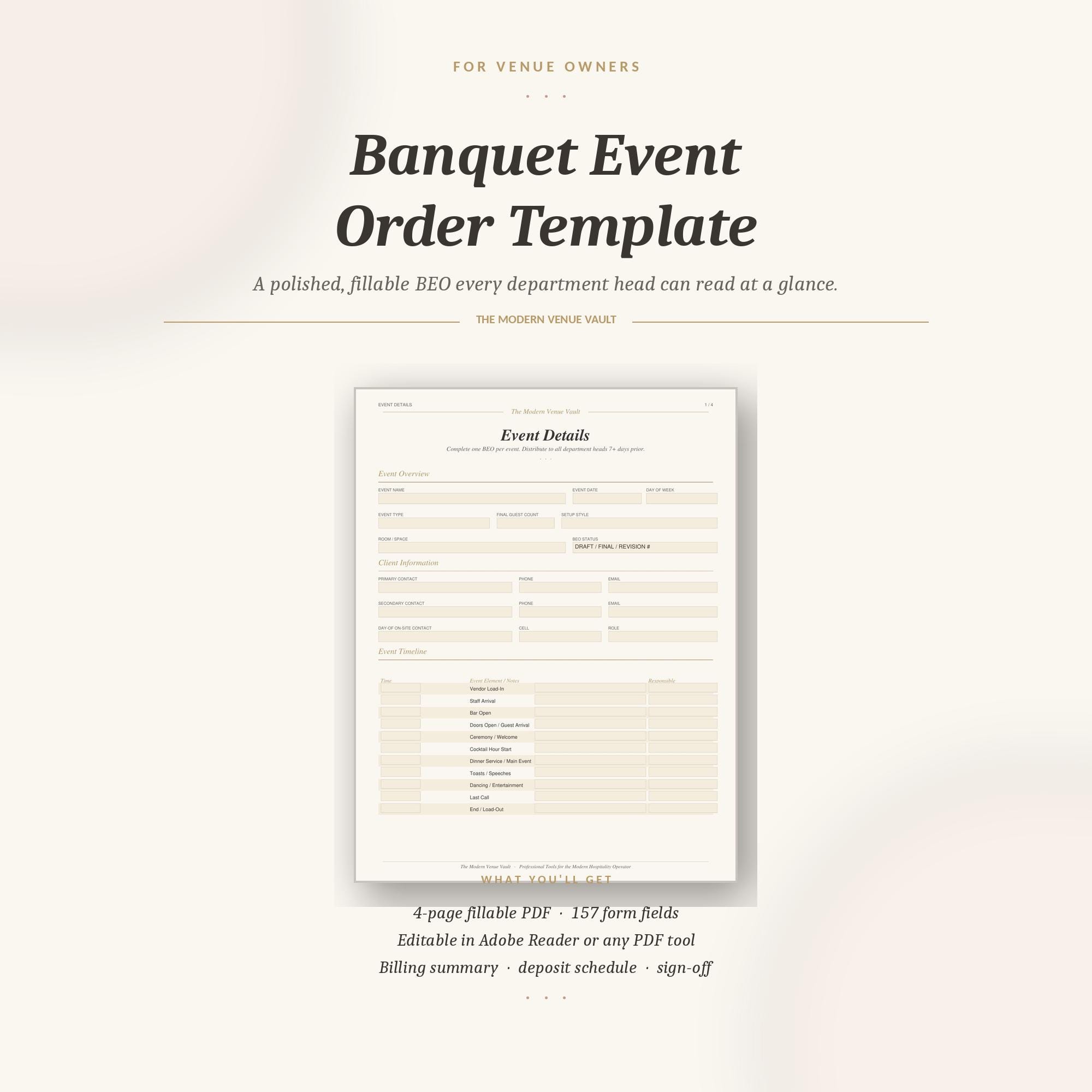 sample banquet event order template in word, google... Banquet Event Order Template | Fillable PDF for Venues (digital ...