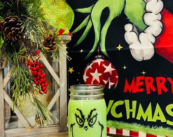 Grinch Candle | Grinchmas | soy candle | scented Candle | Christmas | Whoville | Trending | Resting Grinch Face | Holiday | Santa | Candle