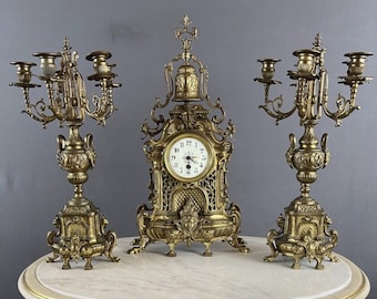 Bronze clock and candelabras