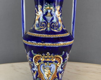 Superbe et rare grand vase Gien émaux chagrins décor mures art