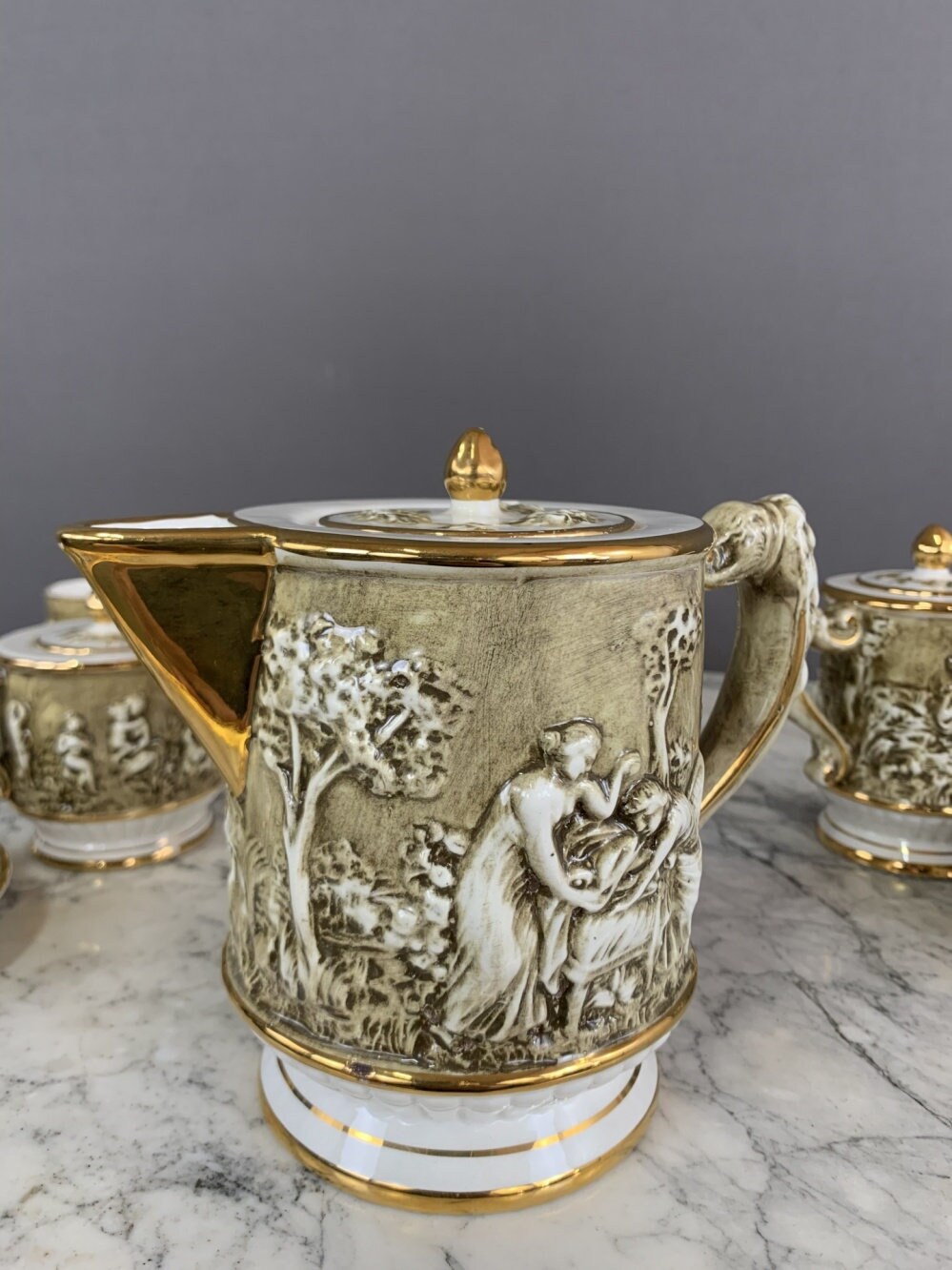Service à Café Porcelaine Capodimonte XXe - 12 Tasses, Sucrier, Cafetière, Laitière