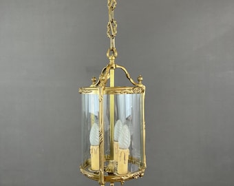 Farol francés antiguo de bronce y cristal, farol colgante para recibidor, lámpara de techo clásica