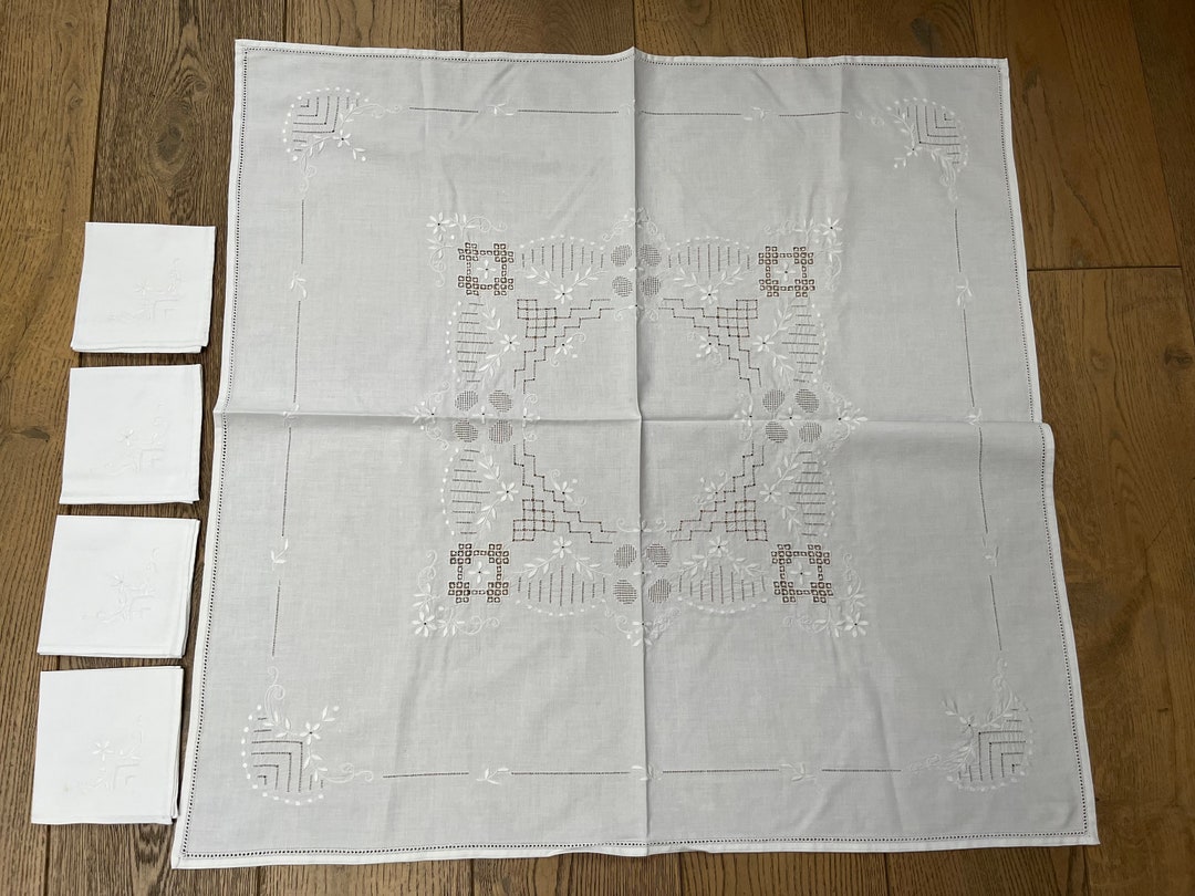 Embroidered Tablecloth and Four Napkins Etsy