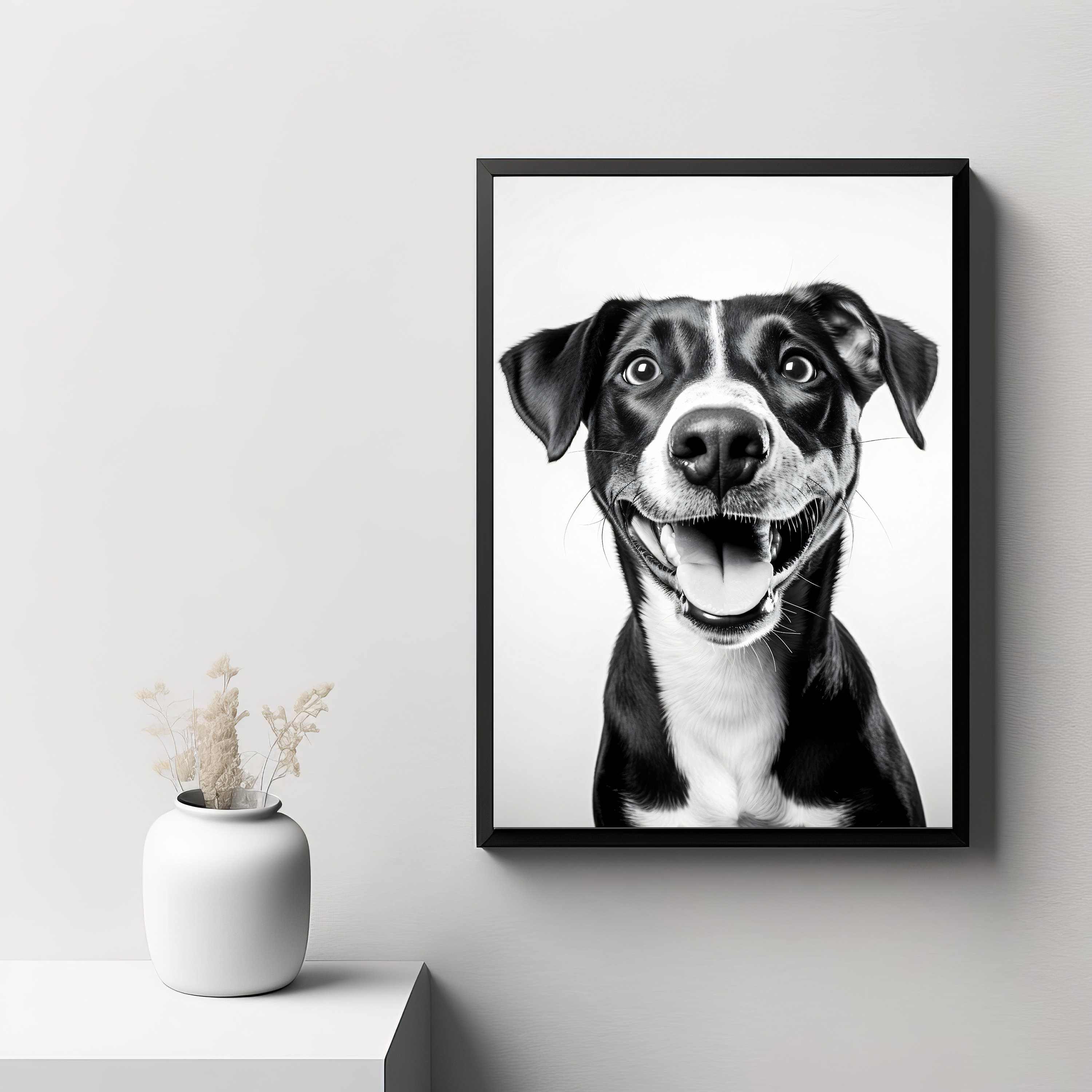 Black White Dog Art Etsy UK