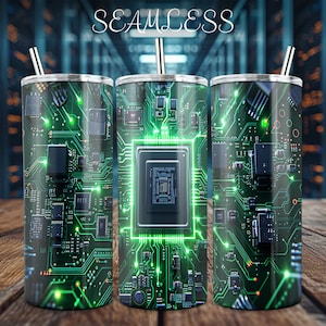 Motherboard PCB Tumbler Wrap, Circuit Board, Computer Board Wrap, 20oz Tumbler Wrap, Straight and Tapered Sublimation Template, PNG 300 DPI
