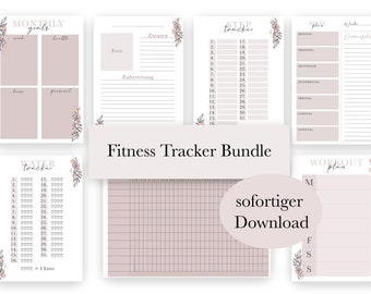 Digital bundle fitness planner, shopping list, meal plan, workout plan, glow up plan, nutrition diary, journal, weight loss diary