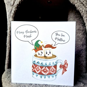 Carina cartolina di Natale / Cartolina di buon Natale / Cartolina di cioccolata calda e marshmallow / Cioccolata calda natalizia / Cartolina festiva / Cibo natalizio
