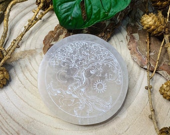 Selenite Charging Plate Tree of Life / Cleansing / Charging / Healing Crystals / Protection