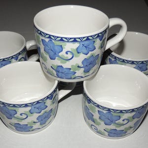 Vintage Pfaltzgraff Flat Cup/Mug, Design is Blue Isle; Set of 6