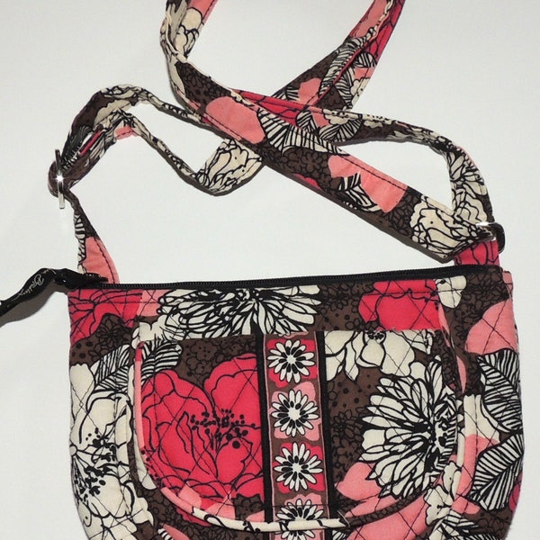 Vera Bradley Retired Mocha Rouge Pattern Pink Floral Crossbody Bag Purse