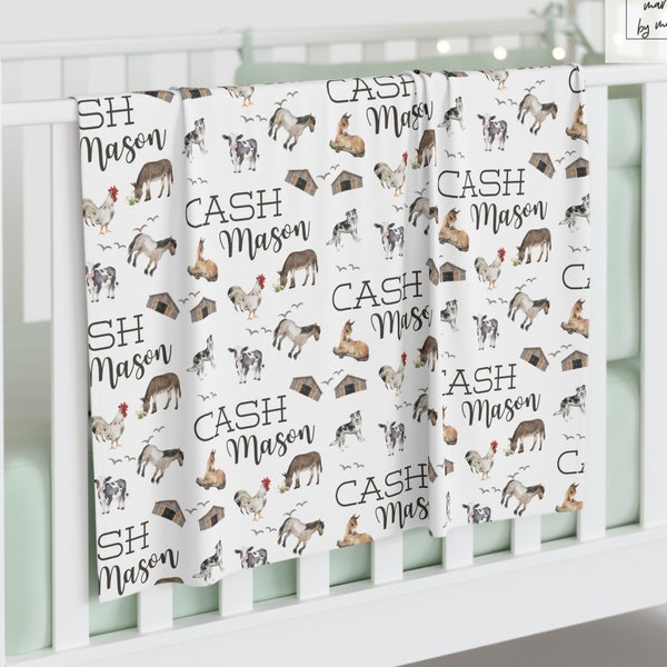 Baby Swaddle Name Farm Animal Blanket Personalized Baby Blanket Custom Name Baby Shower Gift for Boy Blanket Watercolor Farm Print Western