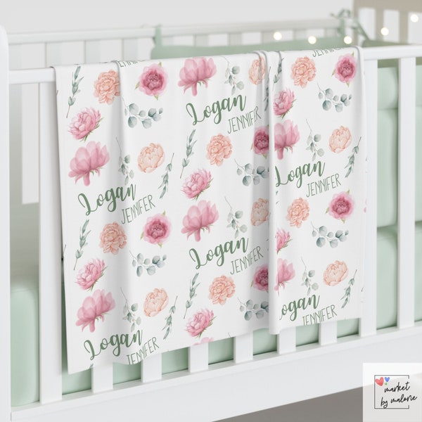 Prénom personnalisé langes bébé pivoines décoration florale pour chambre de bébé prénom pour chambre de bébé en fleurs faire-part de naissance Shower de bébé fille fleurs