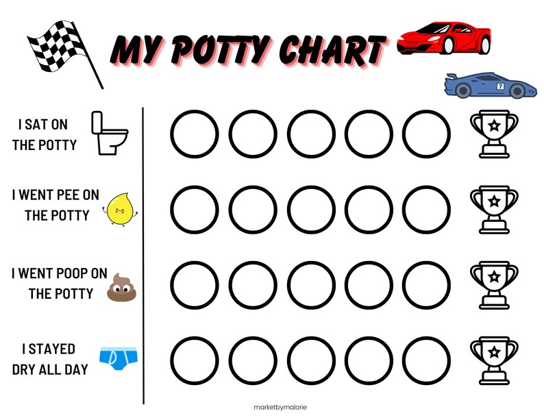 Potty Chart Boys Race Car Potty Chart Reward Chart Etsy