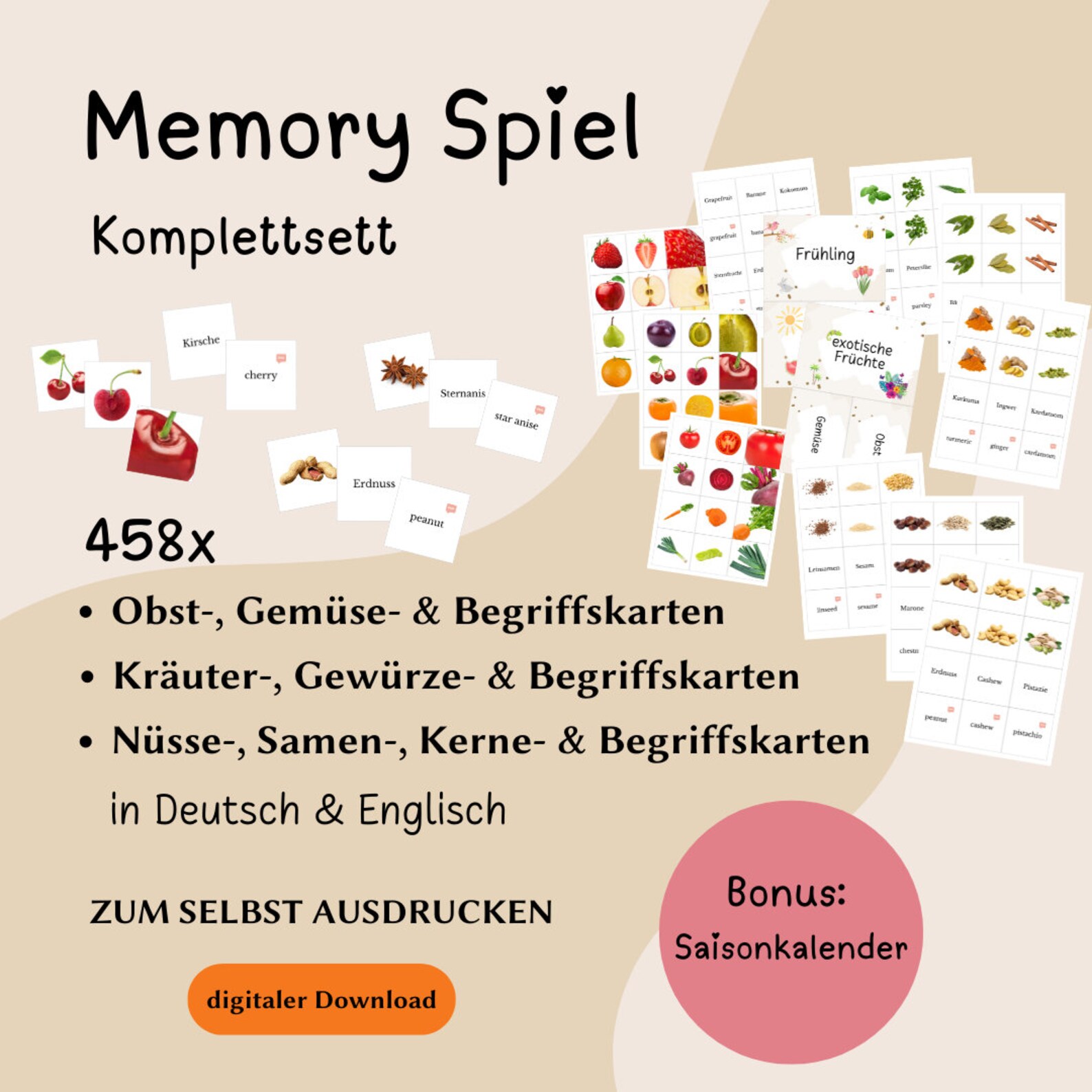 Montessori Lernspiel Obst & Gemüse - Pädagogisches Puzzle Für Kleinkinder Ab 3 Jahren