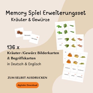 Memory Spiel I Erweiterung I Basteln I Kräuter & Gewürze I Lernspiel I Sprache I 136 Karten I Zum Ausdrucken I Kinder I Montessori
