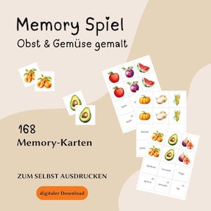 Memory Spiel I Lernspiel I Karten I Obst & Gemüse I PDF I Zum Ausdrucken I Kinder I Montessori I Bildkarten I Gedächtnis