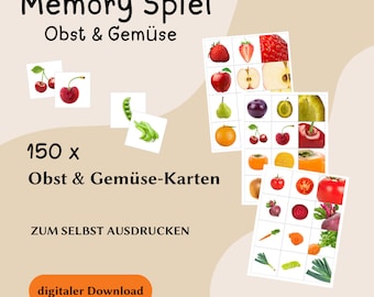 Memory game I Educational game I 150 cards I Fruit & vegetables I PDF I Printable I Children I Montessori I Picture cards