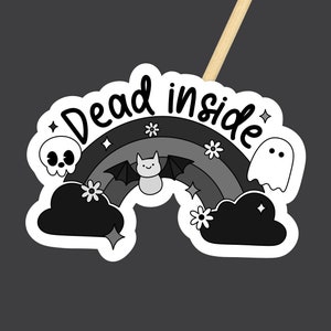Dead Inside Rainbow Aufkleber // Halloween Aufkleber, wasserfest, für Wasserflaschen, Journale, Laptops, Kindle & mehr, spülmaschinenfest, schwarz, gruselig