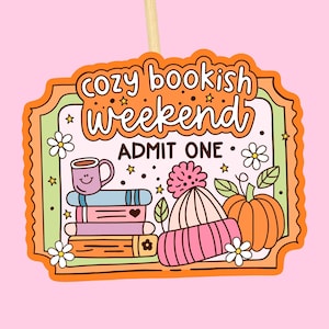 Pegatinas de libros // Aptas para lavavajillas, Ambiente acogedor, Pegatinas impermeables para botellas de agua, Pegatinas otoñales para Kindle con cita de libro -B024