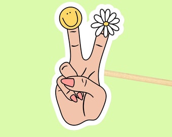 Peace-Zeichen Aufkleber: Retro Smiley Blume Hand Aufkleber (wasserfestes Vinyl)