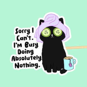 Sticker chat // Stickers imperméables et lavables au lave-vaisselle, autocollant drôle de santé mentale, autocollant de soins personnels, décoration de bouteille d'eau à la mode