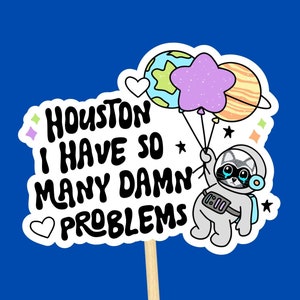 Pegatina "Tengo tantos problemas" // Divertida calcomanía impermeable con frase humorística, pegatina para botella de agua, decoración para portátil, mapache espacial