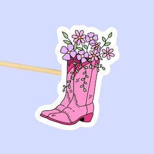 Cowboy Boot Sticker // Dishwasher Safe, Waterproof Sticker for Water bottles, Kindles & More, Pink Aesthetic Stickers, Trendy Floral Design