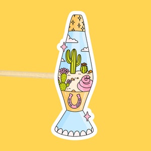 Pegatina de lámpara de lava de vaquero // Pegatina impermeable con diseño de vaquero del oeste en colores pastel, bonita botella de agua campestre, decoración nostálgica para computadora portátil, pegatina brillante