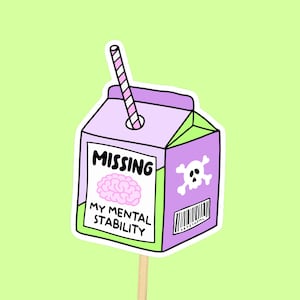 Grappige sticker geestelijke gezondheid//Vaatwasmachinebestendige stickers, cadeau geestelijke gezondheid, waterdichte sticker, paarse esthetiek, sticker mentale stabiliteit