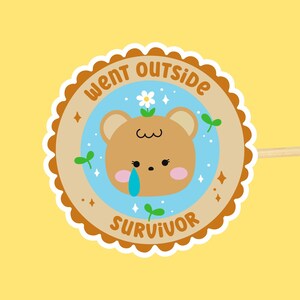Sticker introverti//autocollant imperméable drôle citation anxiété cadeau pour ami introverti ours kawaii mignon badge autocollant marron esthétique-A010