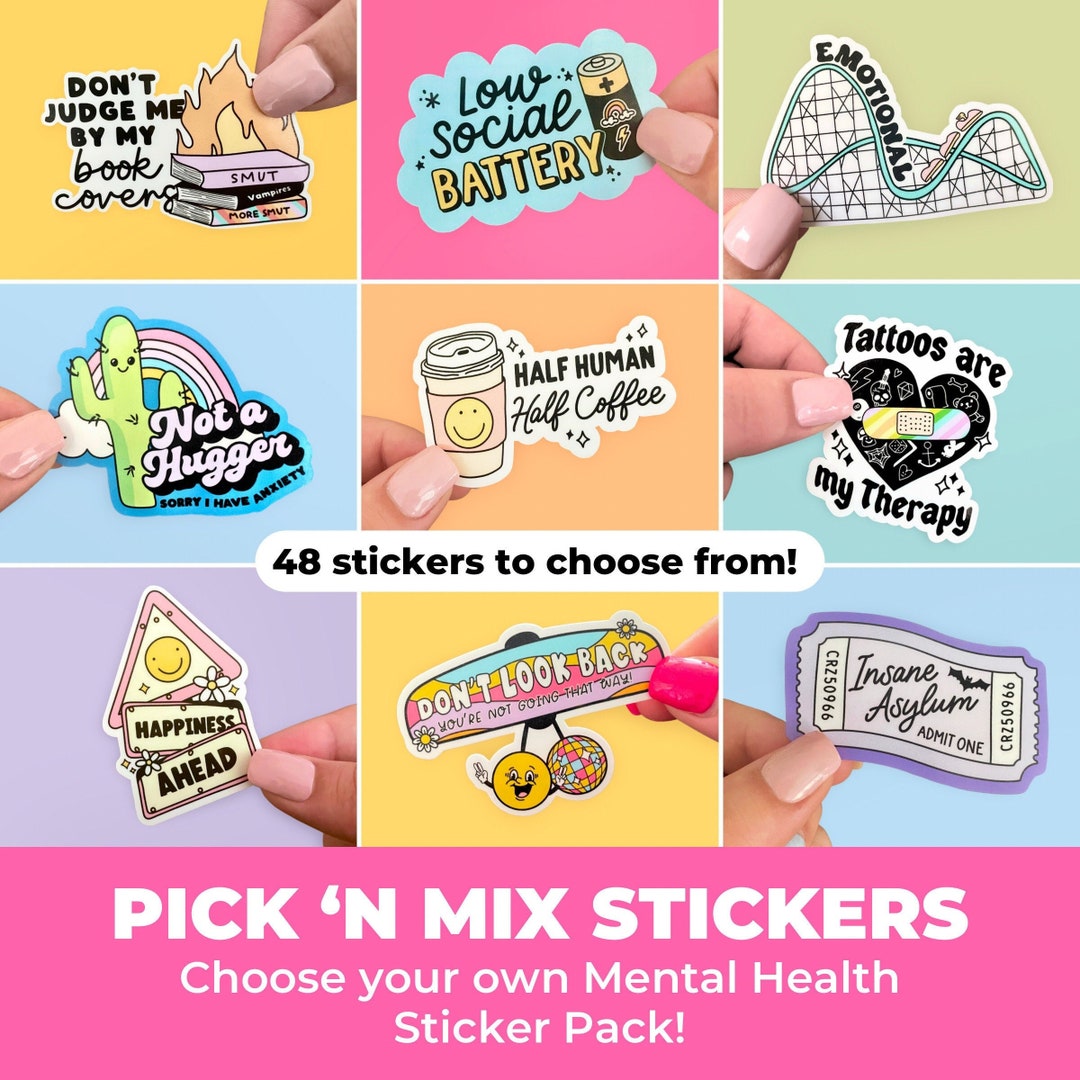 Custom Mental Health Sticker Pack // Dishwasher Safe, Aesthetic Retro ...