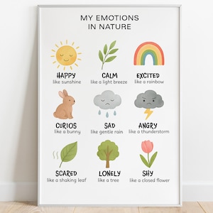 Meine Emotionen in der Natur Poster, Montessori Gefühlskarte für Kinder, emotionales Lernen Wandkunst, Natur Thema druckbare, digitale Download