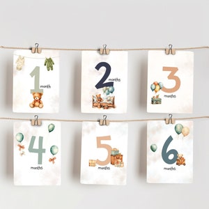 Set di 14 biglietti, biglietti mensili, set di decorazioni per la cameretta dei bambini, color pesca, regalo per baby shower, stile vintage ad acquerello, download digitale