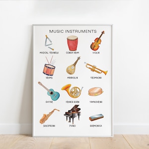 Musikinstrumente bedruckbar, Lernposter, Kinder Geschenk, Homeschool Dekor, Montessori Kinderzimmer Wandkunst, digitaler Download