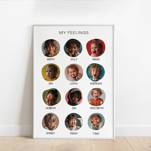 Lámina de emociones, emociones reales de niños, lámina de mis sentimientos, decoración de habitación infantil, decoración Montessori para rincón tranquilo, póster para sala de juegos, descarga digital